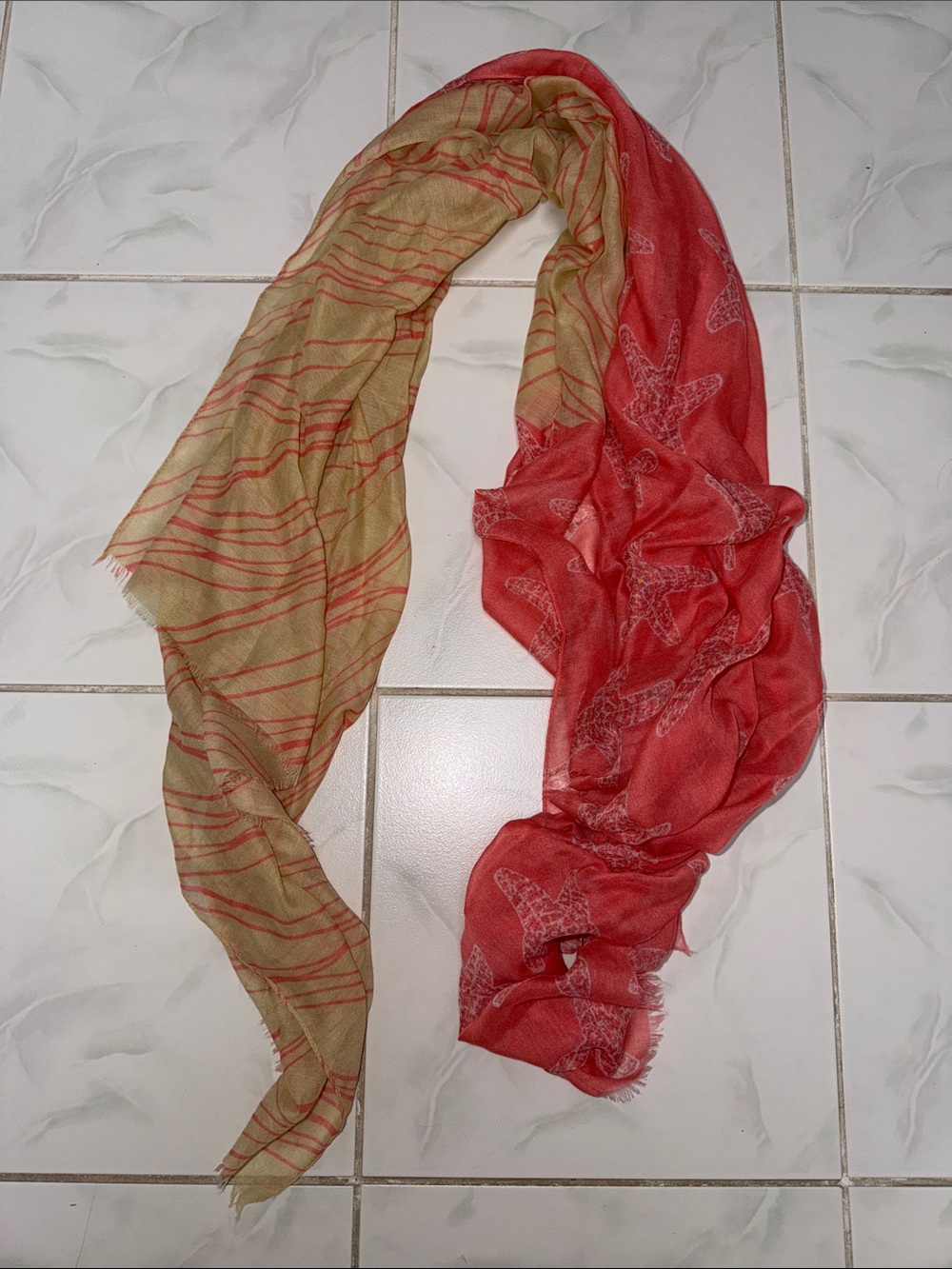 Two-Tone Coral Pink and Tan Lightweight Women's Scarf